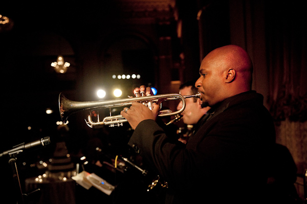 trumpet player at wedding reception - photo by New York based wedding photographers Maloman Photographers